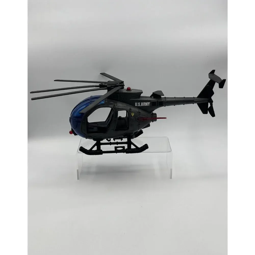 US Army Military Toy Helicopter Gray Blue Black w/ Blue Canopy Adjustable Blades